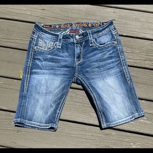 Rock Revival Bermuda Jean shorts medium wash.